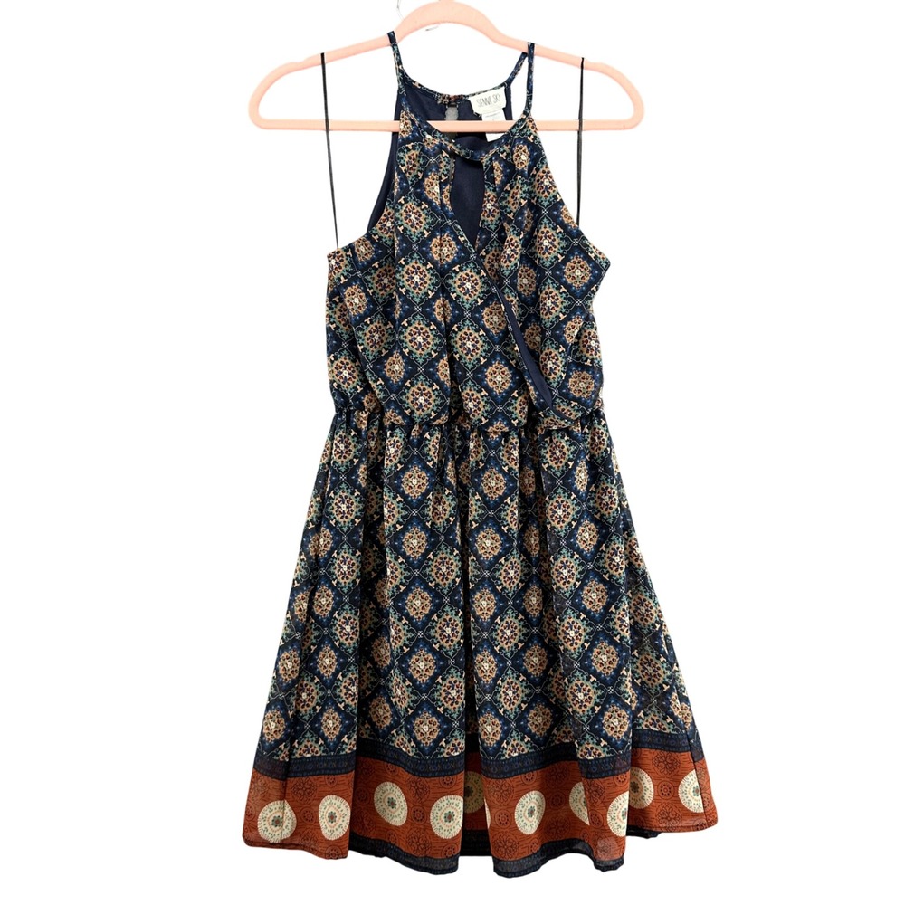 Sienna Sky Halter Dress Bohemian‎ Print Sleeveless Casual Mini Dress Size Large